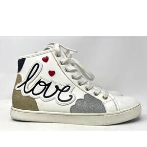 Aldo REAL LOVE Women's Heart Graffiti High Top White Sneakers Shoes SIZE 6.5